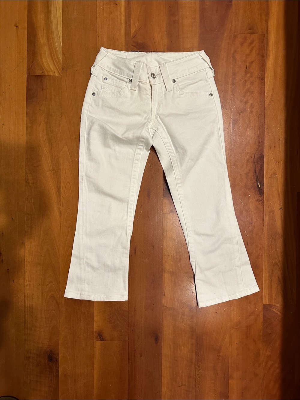 True Religion White Cropped Flare Jeans